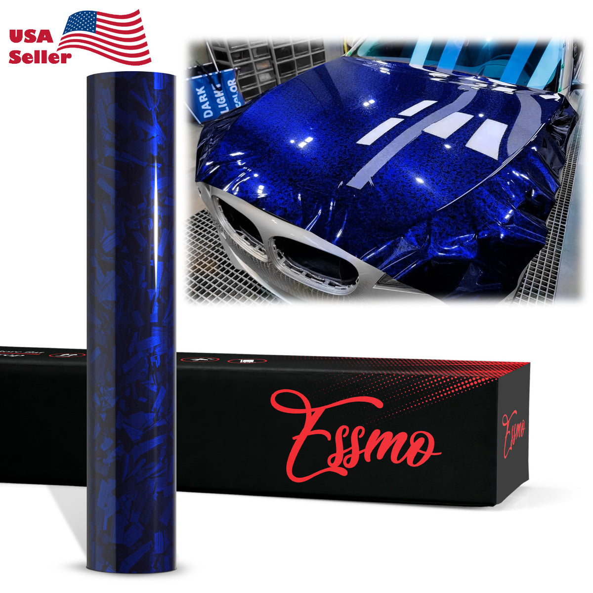 PET Marble Forged Gloss Carbon Fiber Textured Roayl Blue Vinyl