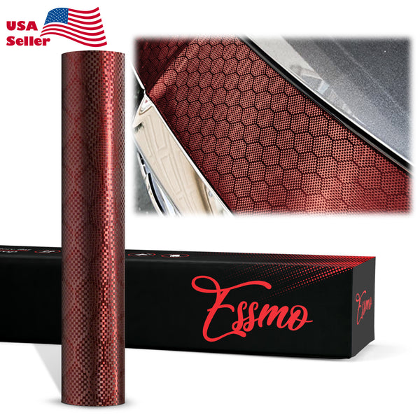 PET Honeycomb Carbon Fiber Satin Dark Red Hex Vinyl Wrap