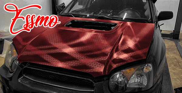 PET Honeycomb Carbon Fiber Satin Dark Red Hex Vinyl Wrap