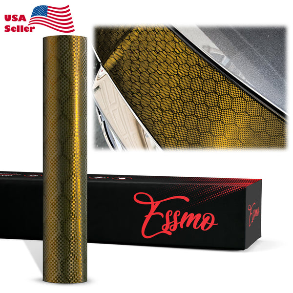 PET Honeycomb Carbon Fiber Satin Bond Gold Hex Vinyl Wrap
