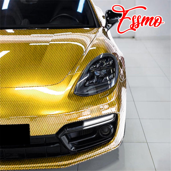 PET Squadron Carbon Fiber Gloss Gold Vinyl Wrap