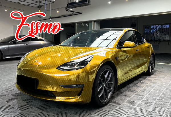 PET Squadron Carbon Fiber Gloss Gold Vinyl Wrap