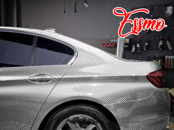 PET Squadron Carbon Fiber Gloss Silver Vinyl Wrap