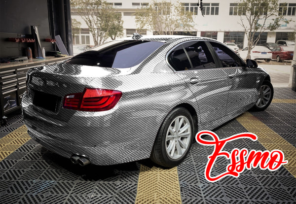 PET Squadron Carbon Fiber Gloss Silver Vinyl Wrap