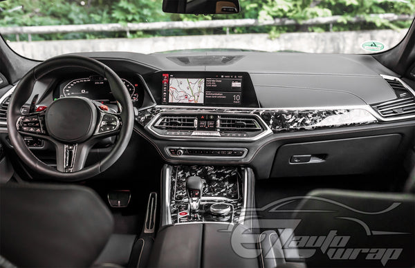 24K Chopped Forged Carbon Fiber Gloss Black Vinyl Wrap