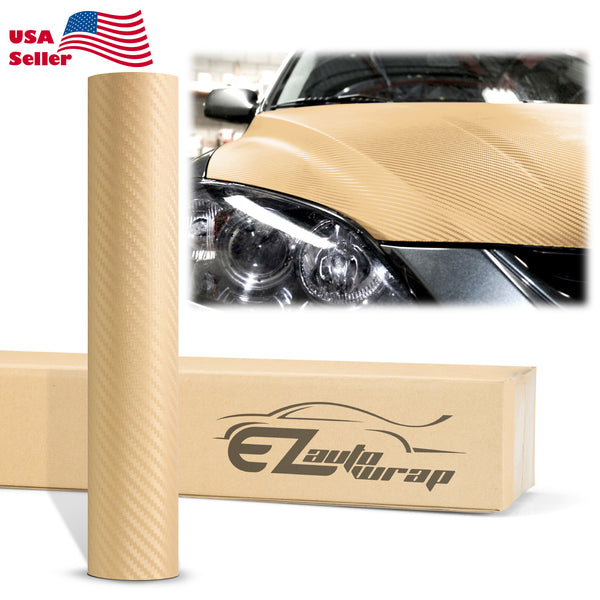 3D Carbon Fiber Textured Gold Matte Vinyl Wrap