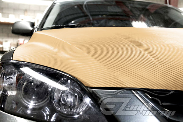 3D Carbon Fiber Textured Gold Matte Vinyl Wrap