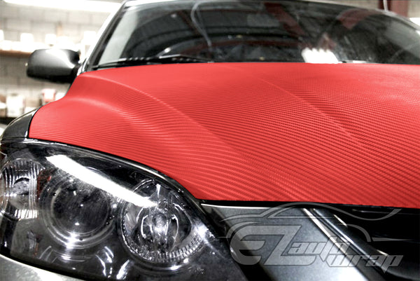 3D Carbon Fiber Textured Red Matte Vinyl Wrap