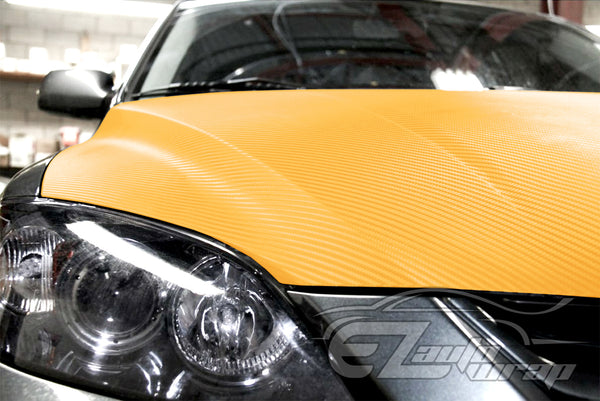 3D Carbon Fiber Textured Yellow Matte Vinyl Wrap