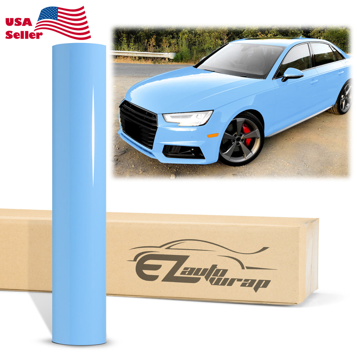 High Gloss Baby Blue Vinyl Wrap – EzAuto Wrap