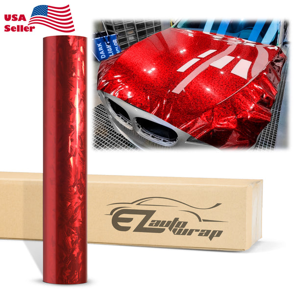 24K Chopped Forged Carbon Fiber Gloss Red Vinyl Wrap