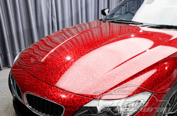 24K Chopped Forged Carbon Fiber Gloss Red Vinyl Wrap