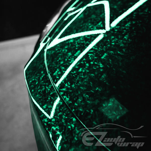 24K Chopped Forged Carbon Fiber Gloss Midnight Green Vinyl Wrap