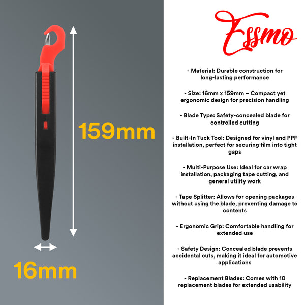 ESSMO Cutter Concealed Safety Hidden Blade Utility Knife for Cardboard, Film, Straps & Tape