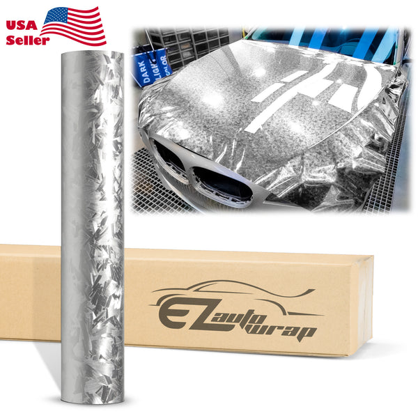 24K Chopped Forged Carbon Fiber Gloss Silver Vinyl Wrap