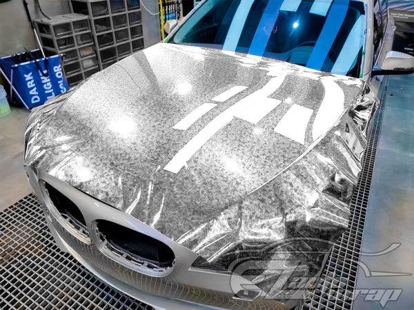 24K Chopped Forged Carbon Fiber Gloss Silver Vinyl Wrap