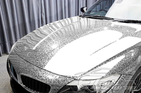 24K Chopped Forged Carbon Fiber Gloss Silver Vinyl Wrap