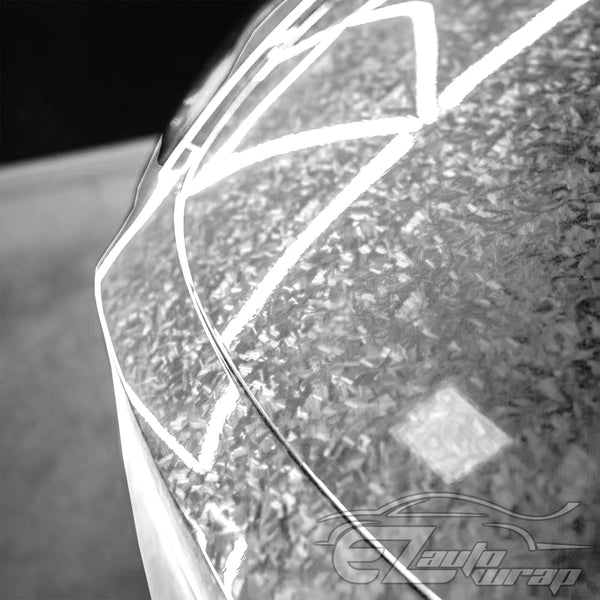 24K Chopped Forged Carbon Fiber Gloss Silver Vinyl Wrap
