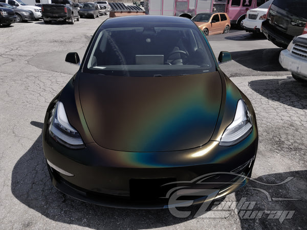 Laser Flip Satin Black Metallic Psychedelic Holographic Vinyl Wrap