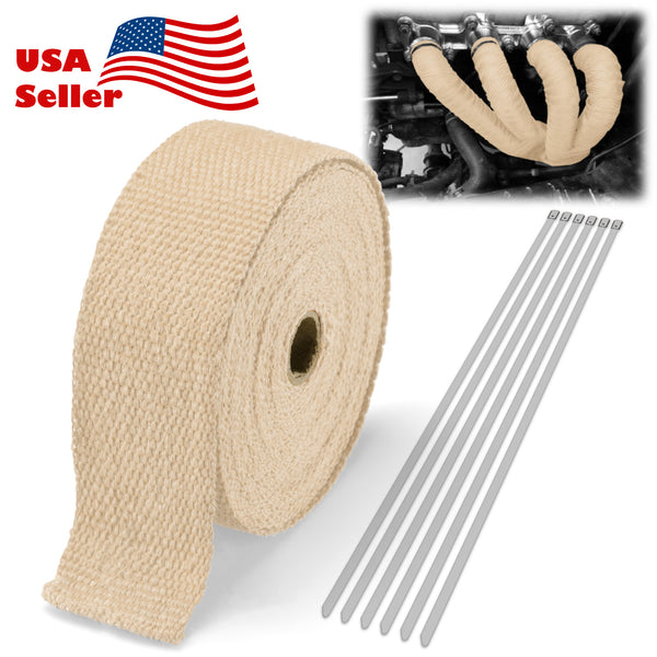 Exhaust Pipe Insulation Thermal Wrap 2 Inches x 50 Feet (Beige / Black / Blue / Gold / Green / Orange / Purple / Red / Silver / Titanium / White / Yellow)