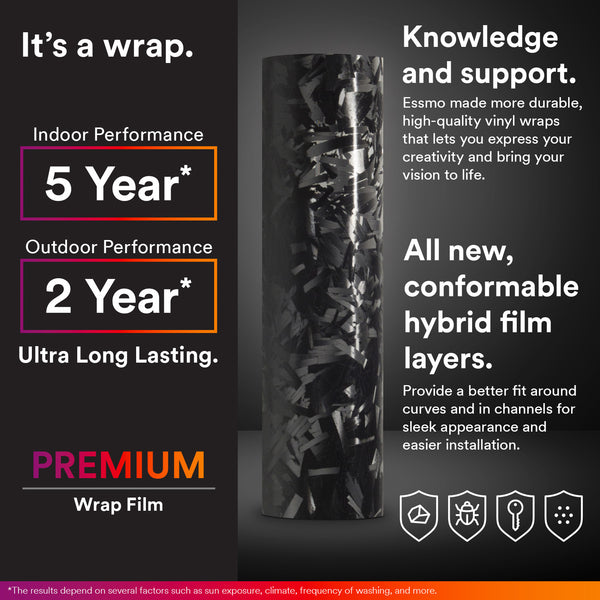 24K Chopped Forged Carbon Fiber Gloss Black Vinyl Wrap