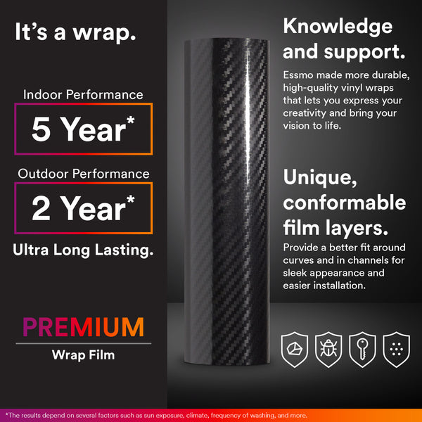 5D Carbon Fiber Low Tack Black High Gloss Vinyl Wrap