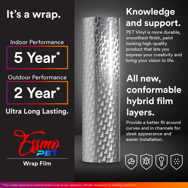 PET Squadron Carbon Fiber Gloss Silver Vinyl Wrap