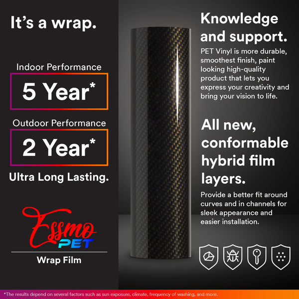 PET 3K Ceramic Carbon Fiber Matte Black Gold Vinyl Wrap