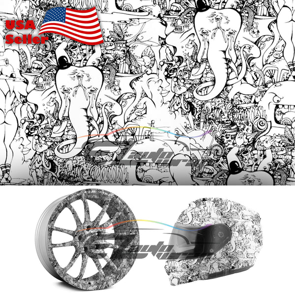 19"x38" Hydrographic Film Black/White Graffiti #11