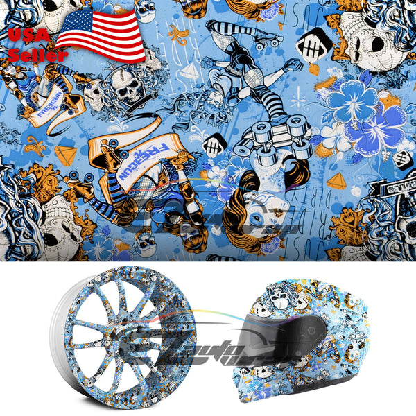 19"x38" Hydrographic Film Marionette Doll Skull #16