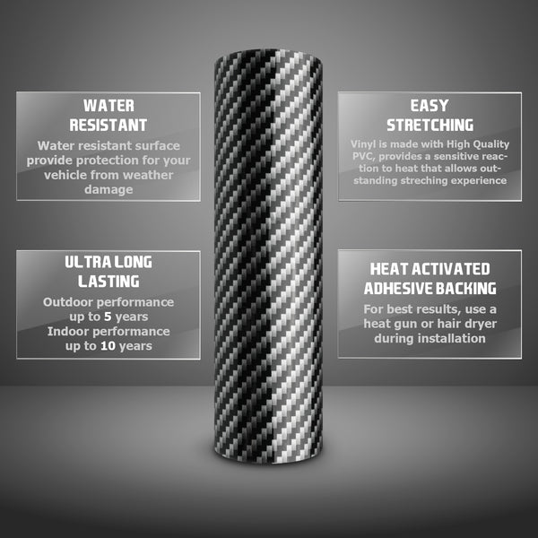 2D High Gloss Black Silver Carbon Fiber Textured Vinyl Wrap