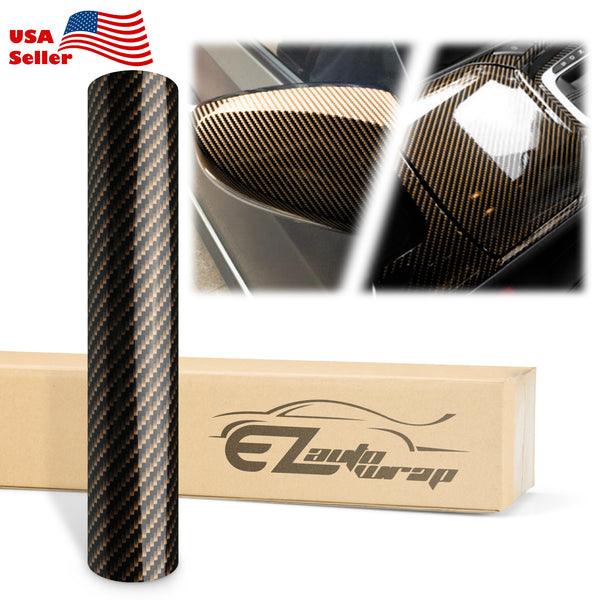 2D High Gloss Black Gold Carbon Fiber Textured Vinyl Wrap