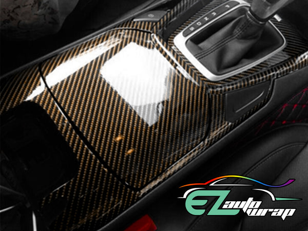 2D High Gloss Black Gold Carbon Fiber Textured Vinyl Wrap