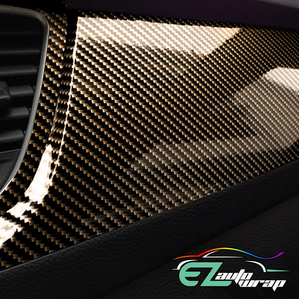 2D High Gloss Black Gold Carbon Fiber Textured Vinyl Wrap