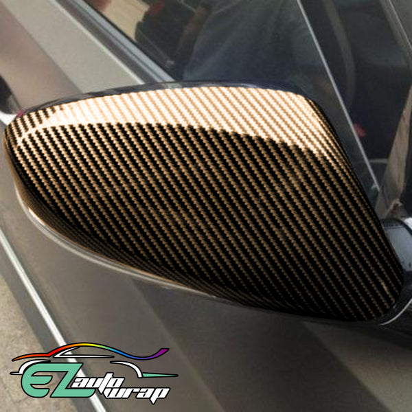 2D High Gloss Black Gold Carbon Fiber Textured Vinyl Wrap