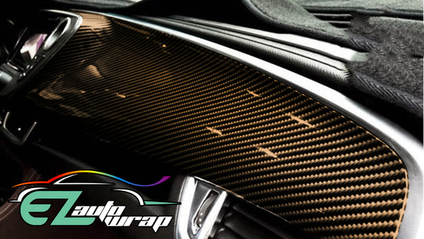 2D High Gloss Black Gold Carbon Fiber Textured Vinyl Wrap
