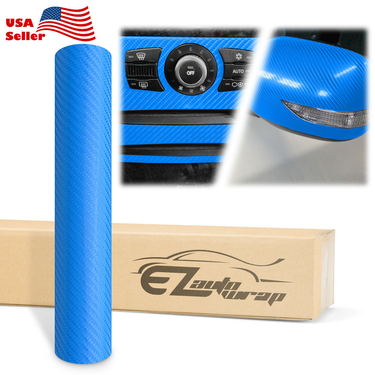 4D Carbon Fiber Textured Light Blue Semi Gloss VInyl Wrap – EzAuto
