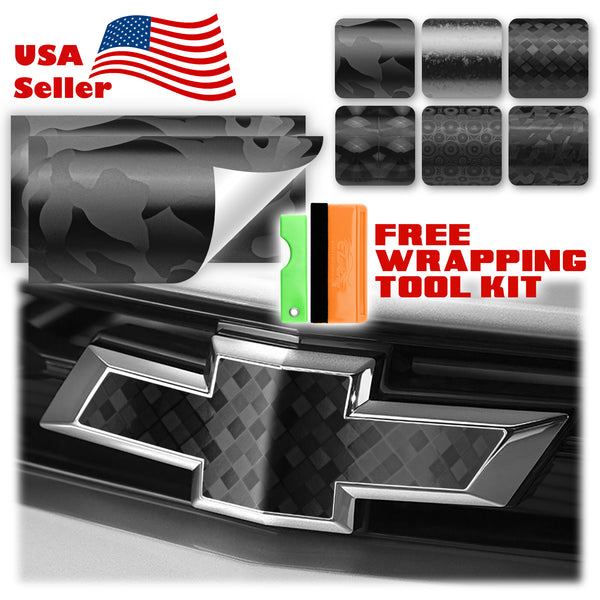 2pcs 5"x10" 4D Pattern Chevy Emblem Bowtie Overlay Vinyl Wrap