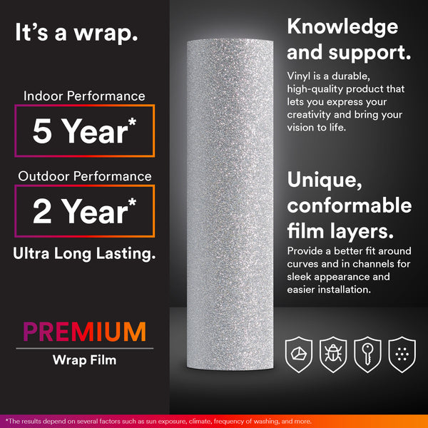 Ultra Diamond Glitter Matte Flat Silver Vinyl Wrap