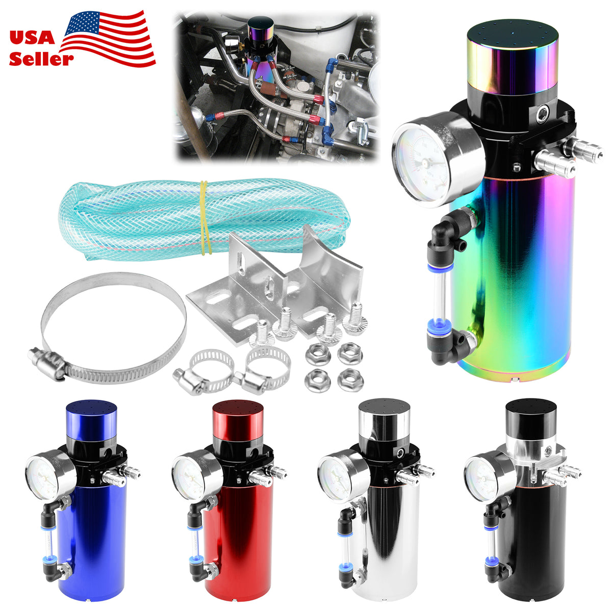 KIMISS Baffled Oil Catch Can Baffled Universal Oil Catch Can Reservoir Tank Luft Ölabscheider Tank Reservoir Kit Aluminiumlegierung Ersatz Für Camaro SS 6.2L Ab 2016(Schwarz