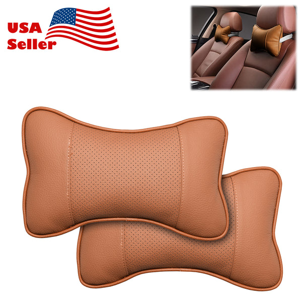 2pcs Leather Car Seat Headrest (Beige / Black / Brown)