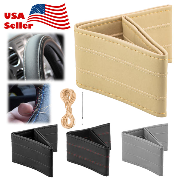 Steering Wheel Cover With Needles Thread 2 Line PVC Leather DIY Car (Beige / Black / Black Red / Gray)