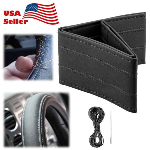 Steering Wheel Cover With Needles Thread 2 Line PVC Leather DIY Car (Beige / Black / Black Red / Gray)