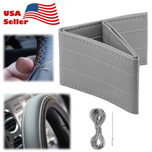 Steering Wheel Cover With Needles Thread 2 Line PVC Leather DIY Car (Beige / Black / Black Red / Gray)