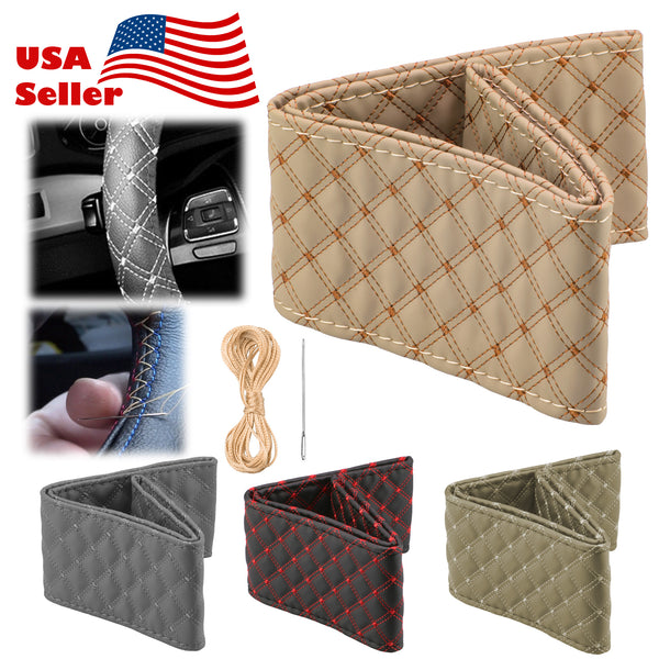 Steering Wheel Cover With Needles And Thread Cross Dot PVC Leather DIY Car (Beige / Black / Brown / Gray)