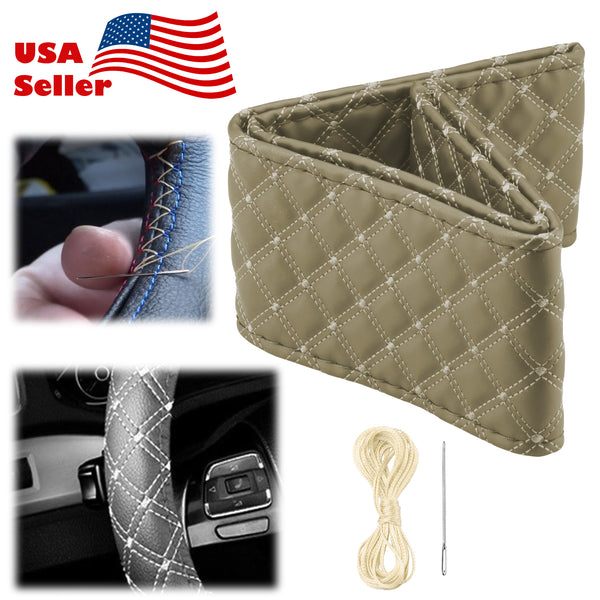 Steering Wheel Cover With Needles And Thread Cross Dot PVC Leather DIY Car (Beige / Black / Brown / Gray)