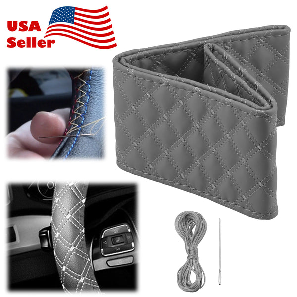 Steering Wheel Cover With Needles And Thread Cross Dot PVC Leather DIY Car (Beige / Black / Brown / Gray)