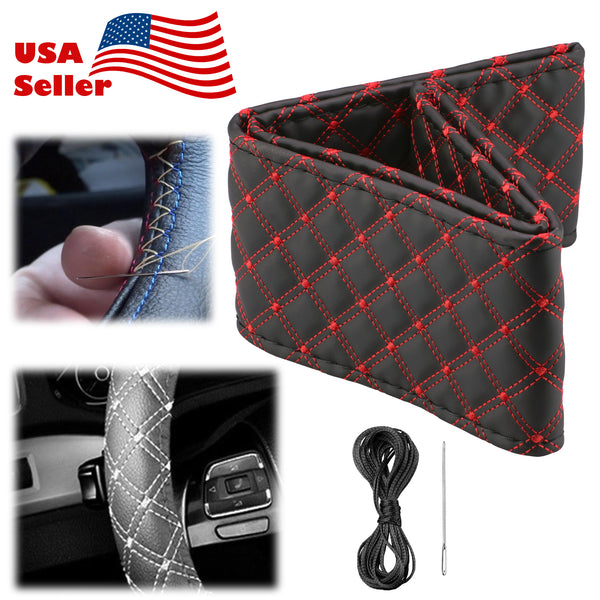Steering Wheel Cover With Needles And Thread Cross Dot PVC Leather DIY Car (Beige / Black / Brown / Gray)