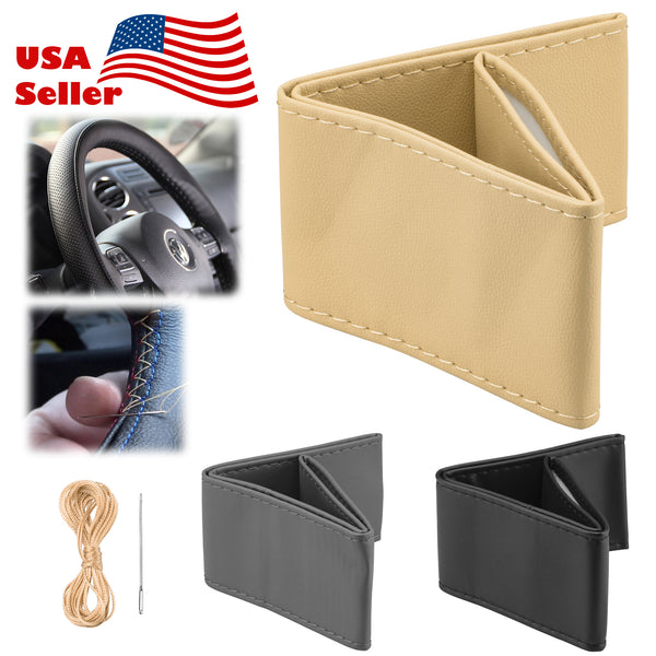 Steering Wheel Cover PVC Leather Flat DIY (Beige / Black / Gray)