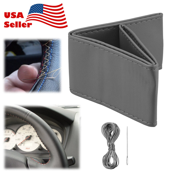Steering Wheel Cover PVC Leather Flat DIY (Beige / Black / Gray)